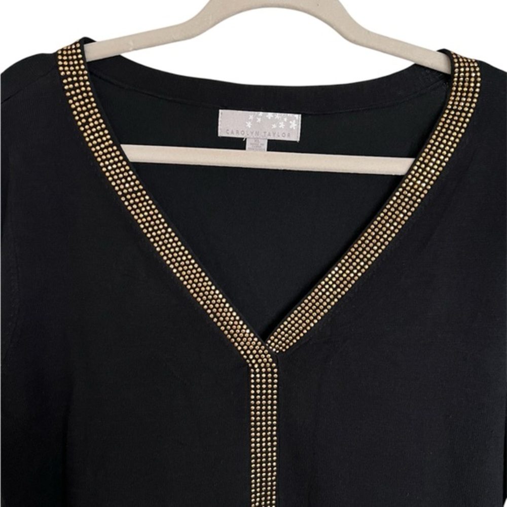 Black V-Neck Top with Gold Studded Trim